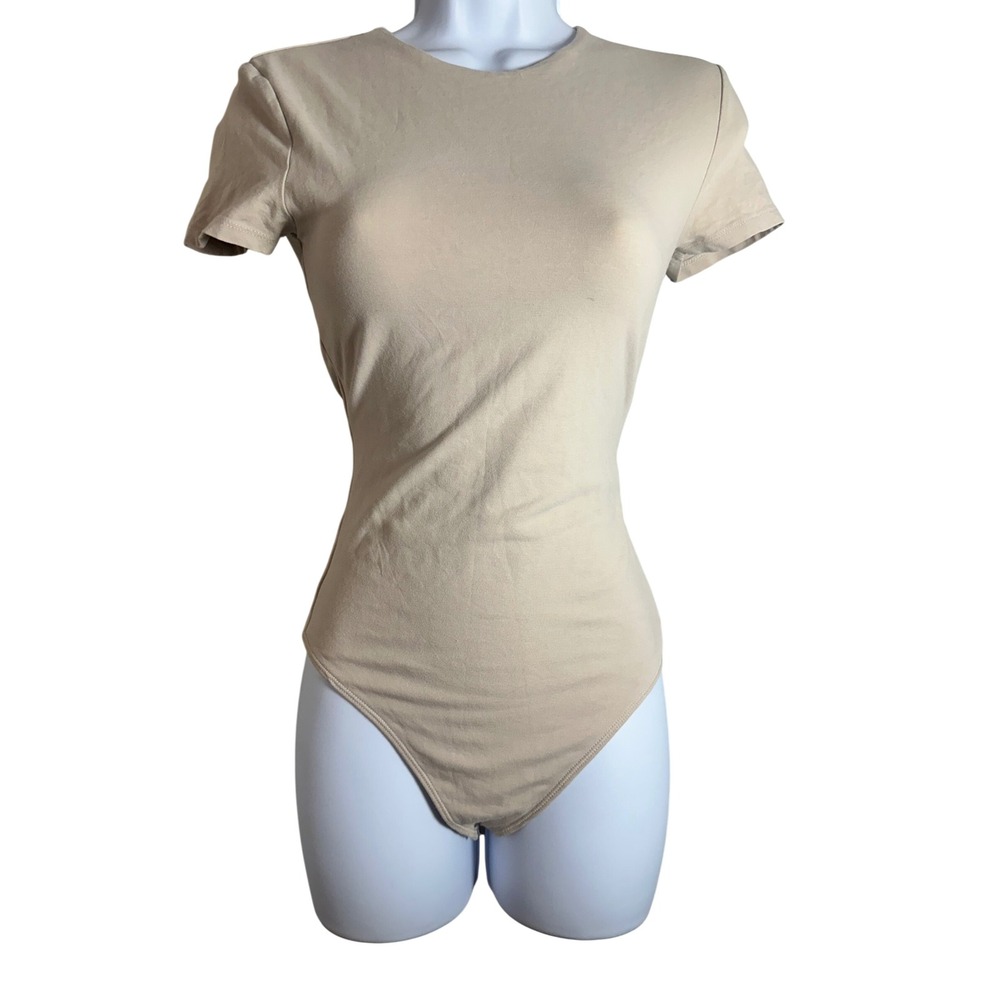 Abercrombie & Fitch Essential Body Contour Thong Bodysuit Tan Beige Small
